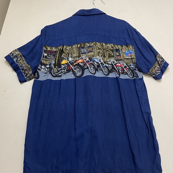 Paradise Found Men's Vintage Hawaiian Shirt Motorcycle 100% Rayon Size Med USA - Picture 5 of 6